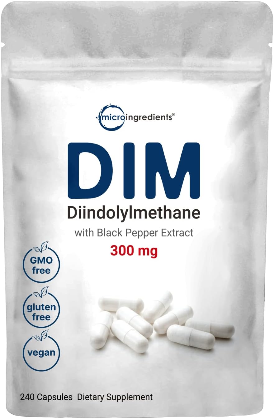 DIM Active Supplement, DIM 300mg, 240 Veggie Capsules (8-Month Supply), 2 in 1 Formula, Estrogen Metabolism, Premium DIM-Plus Broccoli Extract Supplement With Black Pepper for Better Absorption