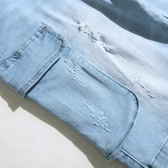 Short denim bleu clair d'été masculin multi poche short droit ample hommes - 3