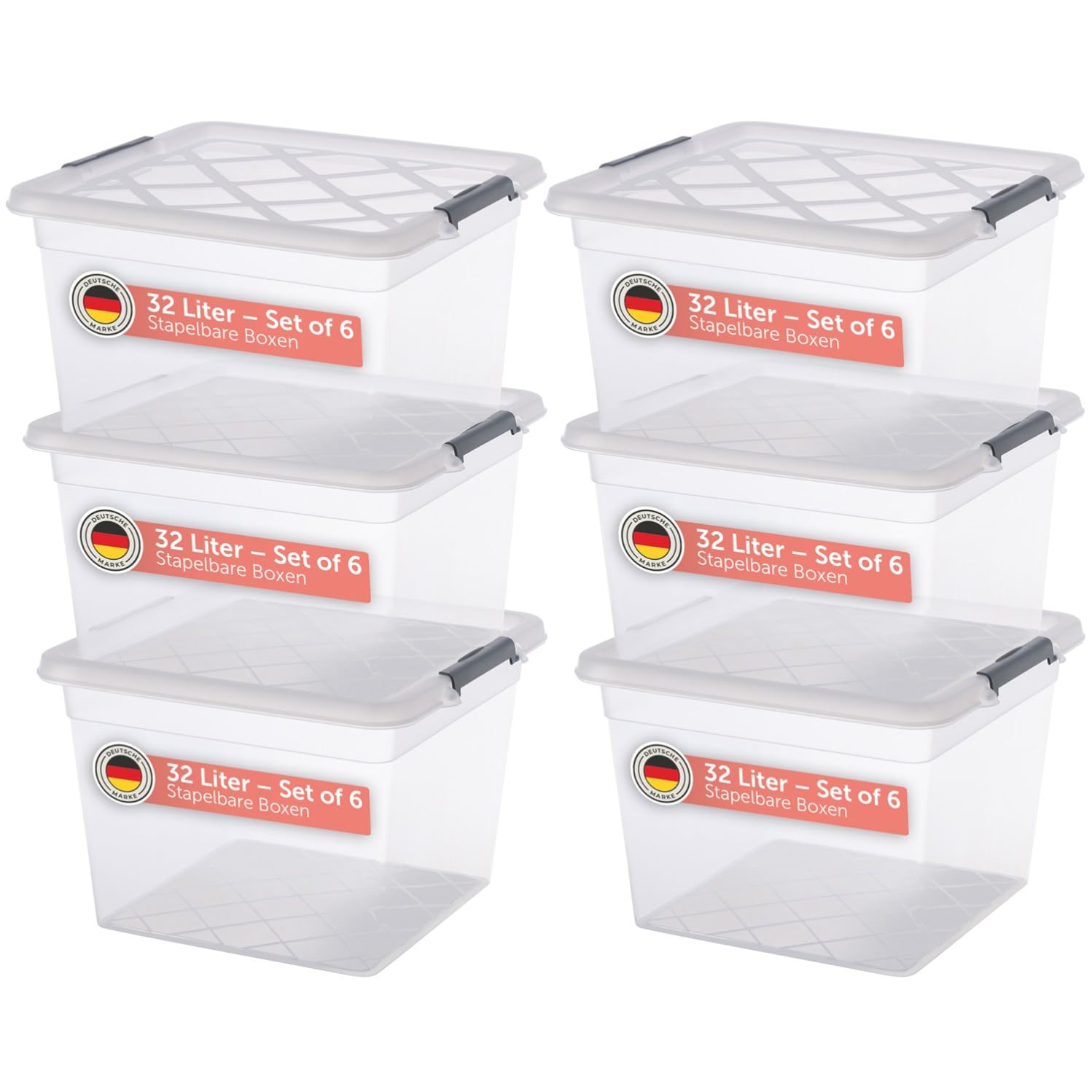 Blumtal Aufbewahrungsbox mit Deckel 32L aus Kunststoff - Aufbewahrungsboxen 36,5x36x26,5 cm - Boxen Aufbewahrung aus 100% Neumaterial & Verschlussclips - Aufbewahrungsbehälter mit Deckel 6er Set