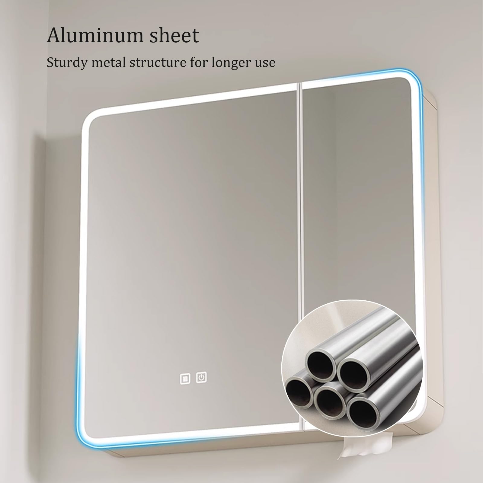 Inteligentna aluminiowa szafka z lustrem łukowym LED do łazienki – przeciwmgielna szafka na leki z przełącznikiem dotykowym, nowoczesny design i duże miejsce do przechowywania dla najwyższej wygody.
