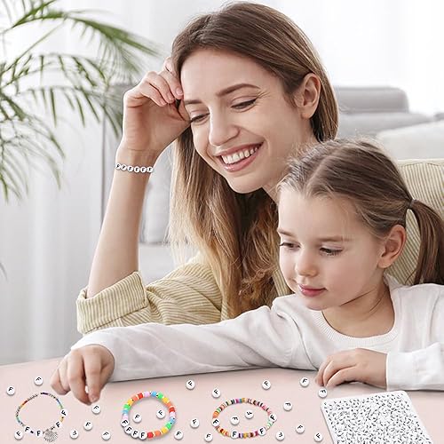 Miniatura 7 de Vellibring 500 cuentas de letras, pequeñas cuentas de plástico blanco y negro, cuentas redondas del alfabeto, F para joyería, pulsera, collar,