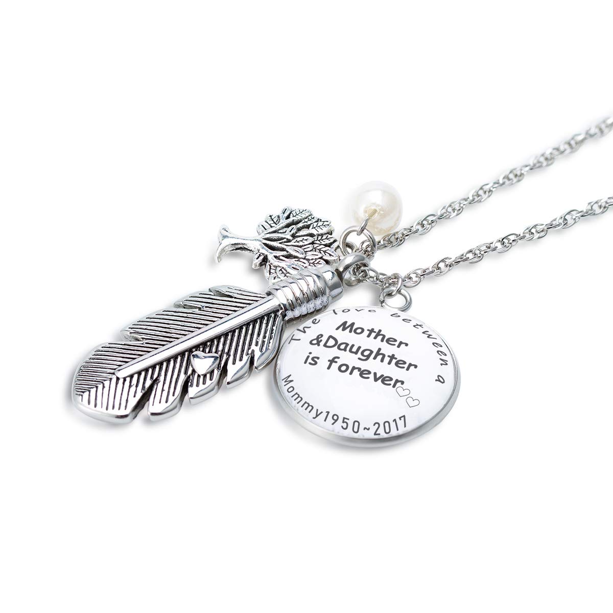 FASJOYPersonalized Feather Cremation Necklace The Love between Mother&Daughter is Forever Keepsake Urn for Ash