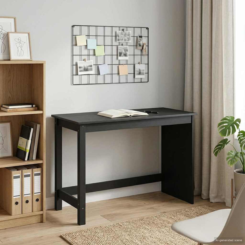 Générique Minimalistyczne czarne biurko 112 x 50 x 75 cm z litego drewna sosnowego, prostokątne biurko do laptopa, stół roboczy z matowym wykończeniem do domu lub narożnika do nauki