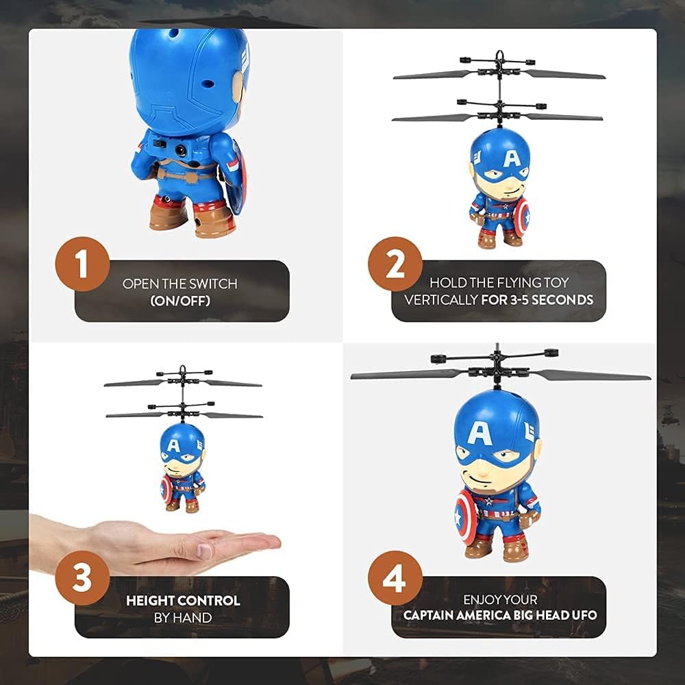 World Tech Toys Marvel 3.5 Inch: Captain America Flying Figure IR Helicopter (Marvel, Avengers, Captain America)