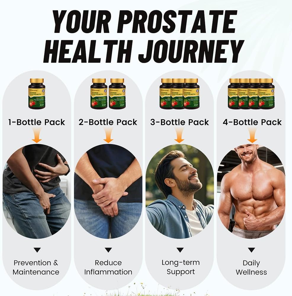 BioHarmony Saw Palmetto for Men- Prostate Health Supplement with 500mg Saw Palmetto Extract & 20mg Lycopene-Supports Healthy Urinary Function – 60 Capsules