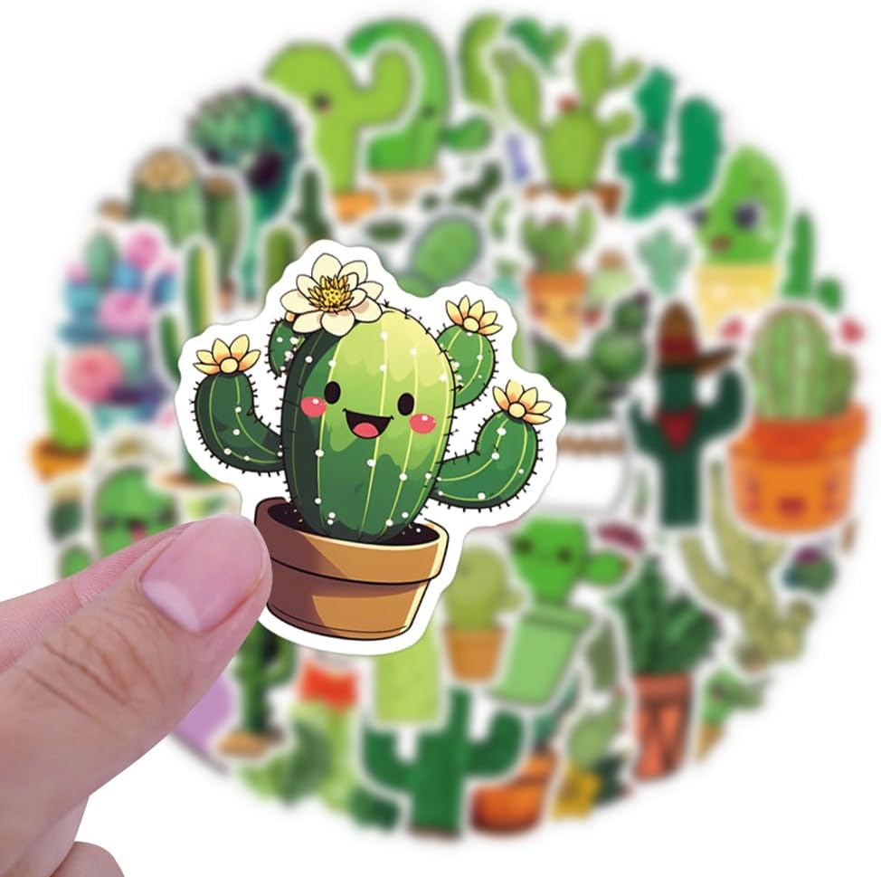 Cute Cactus Stickers Cartoon Plant Decals for Kid Teen Water Bottle 55PCS image 4