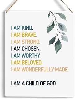 Christian Wooden Hanging Sign I Am A Child of God Bible Verse Wall Art for Home Office Decor Modern Christian Word Art Bedroom Wall Decor Sign Baptism Gifts Room Decorations 10x8 Inches