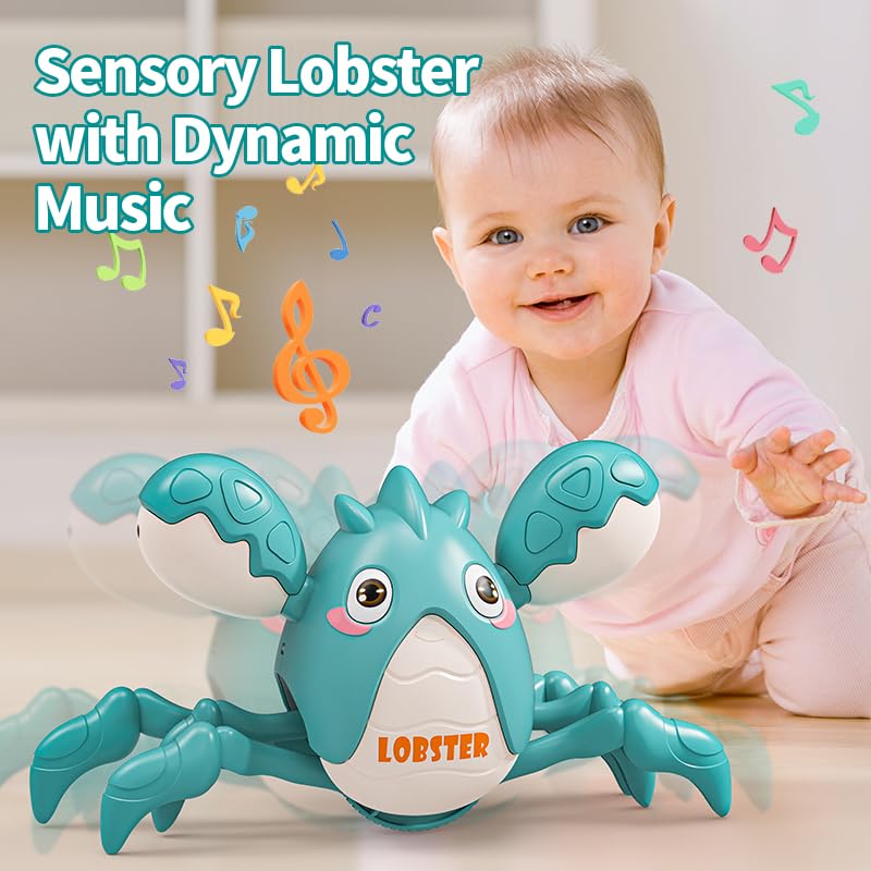 Gzsbaby Musical Baby Toy -Crawling Lobster Toy Sensory Tummy Time Toys for Boy Girl, Light-up Walking Dancing Moving Toys Learning Development Infant Toddler Birthday Gifts (Green)
