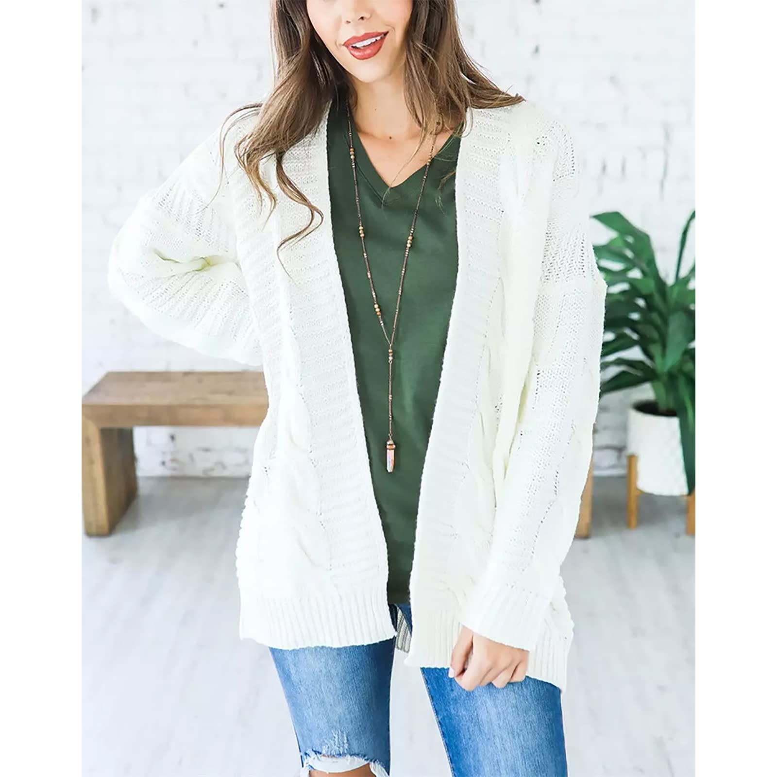 Yizc Donne Cardigan,Classico Maglia Cime Cavo Fronte Aperto Maglione Manica Lunga Informale Outwear,Colore Suolo Sciolto Cappotto