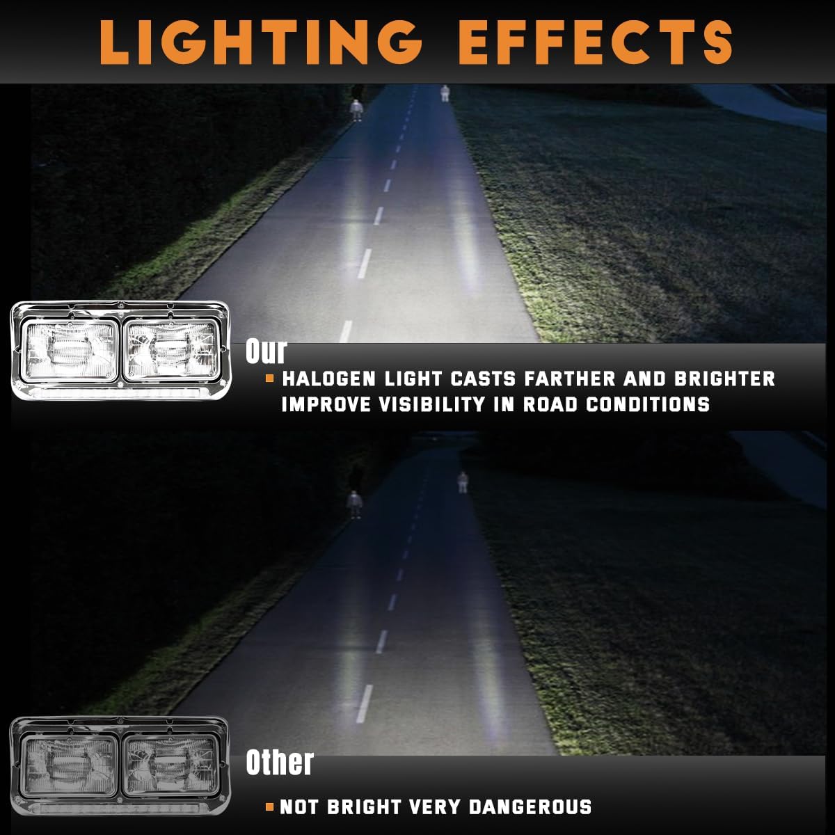 LED DRL Headlights for Kenworth T400 T600 T800 W900 K100 C500 Peterbilt 378 379 Front Headlight Assembly OE Replacement Driver Left and Passenger Right Side DOT Approved [Included All Bulbs]