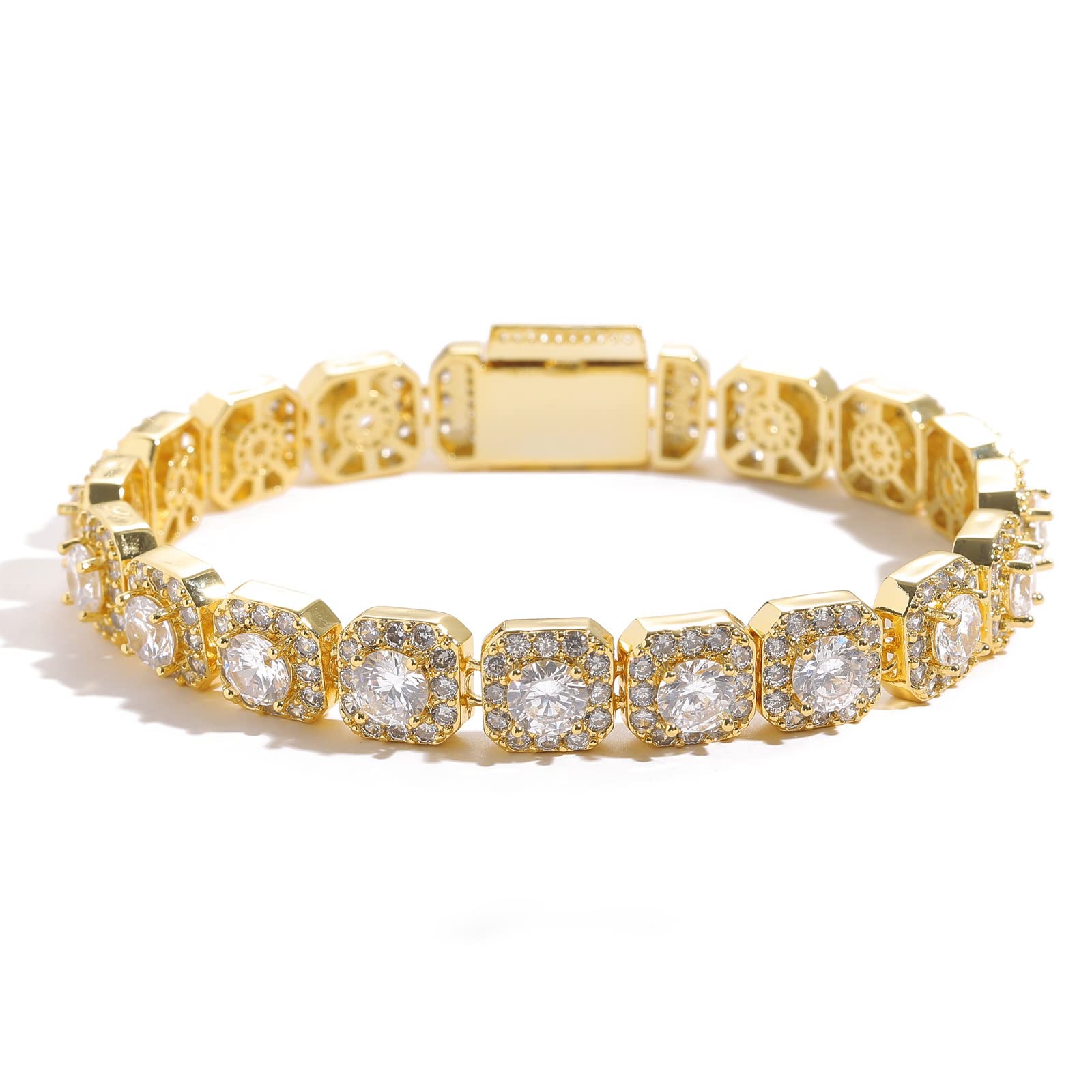 18K Gold Moissanite Baguette Tennisarmband für Männer, Luxuslünette rund geschnittene Moissanit, feines Schmuck Geschenk