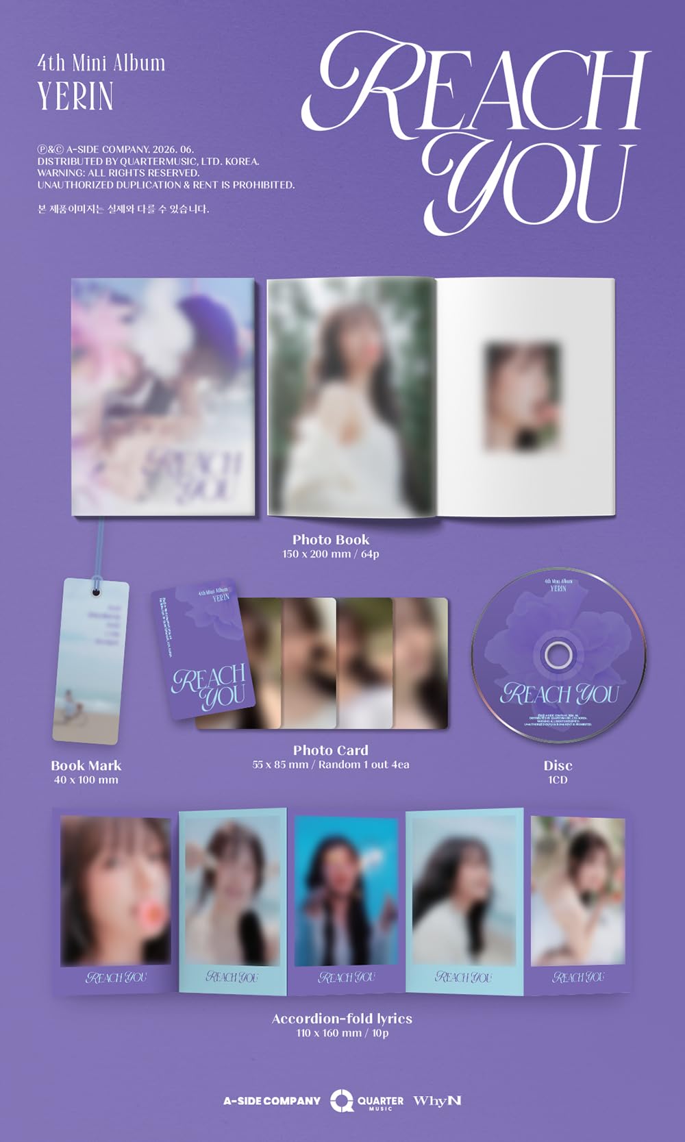 YERIN REACH YOU - Juego de 3 (Digipak + estuche de joyería + versión de plataforma)] 4º mini álbum