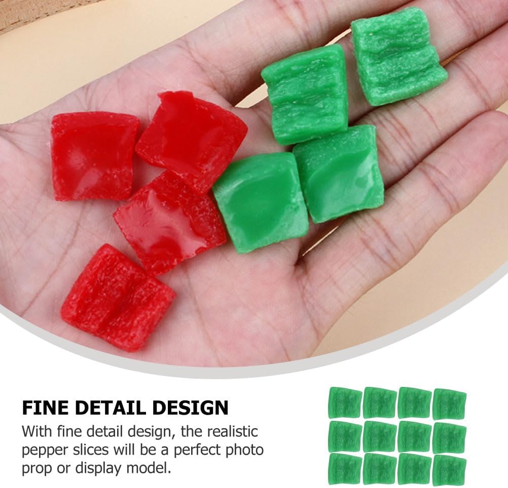 BESTOYARD 25Pcs Artificial Pepper Slices 0.62In Realistic Fake Pepper Models for Food Photography Kitchen Display Party Decoration
