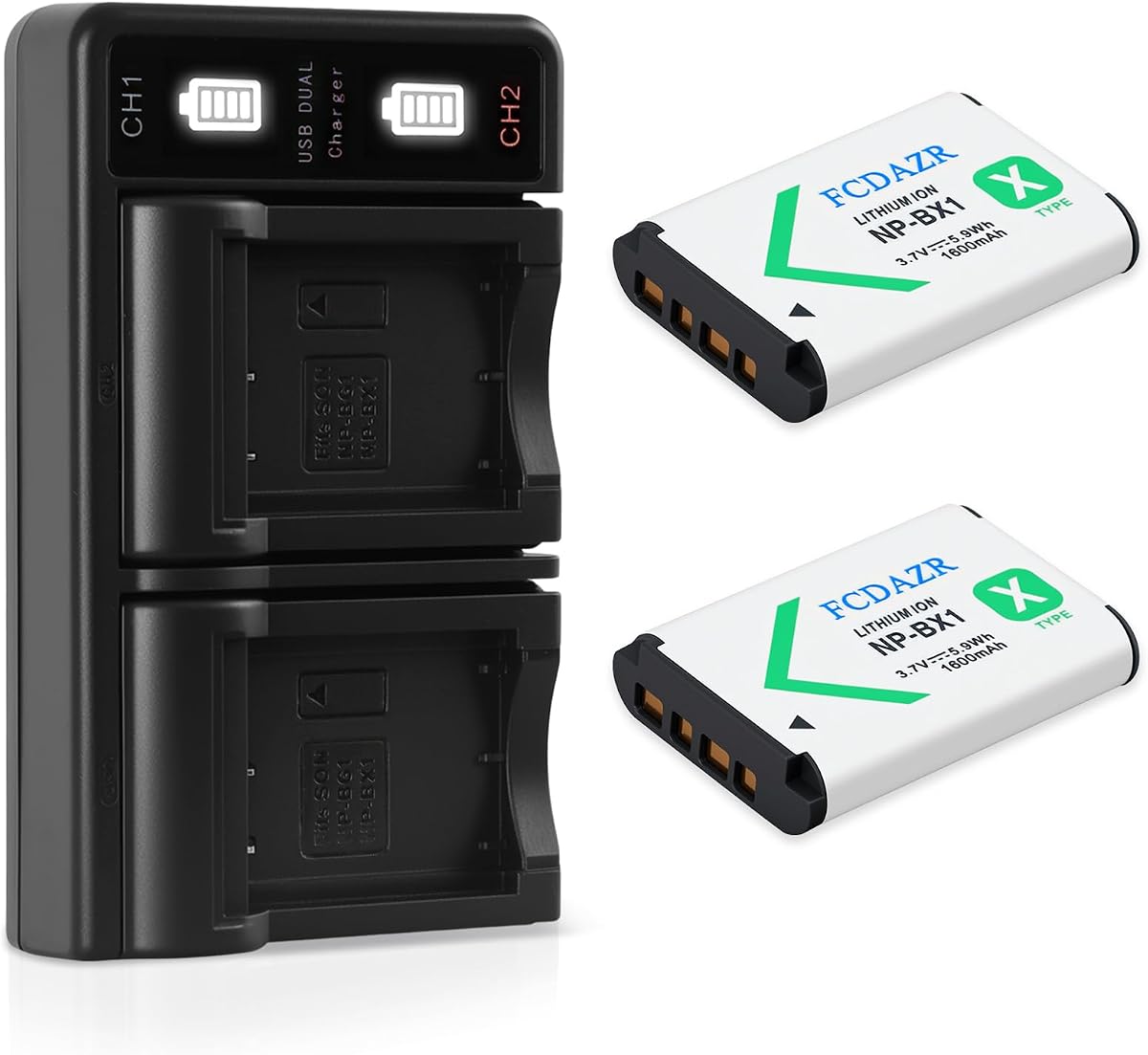 NP-BX1 Battery (2 Pack) and Dual USB Charger | For Sony Lithium-Ion NP-BX1, RX1R II, RX100 (II/III/IV/V/VA/VI/VII),ZV1 II,ZV1F,ZV-1F,DSC-HX80, HX90V, HX95, HX99 Cameras