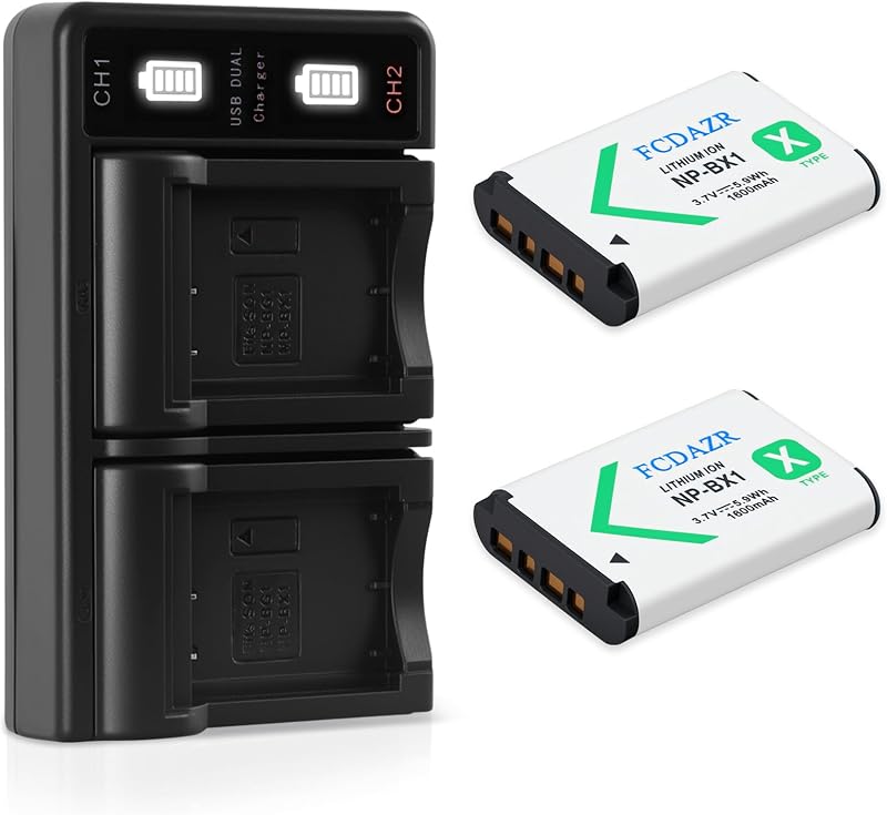 NP-BX1 Battery (2 Pack) and Dual USB Charger | For Sony Lithium-Ion NP-BX1, RX1R II, RX100 (II/III/IV/V/VA/VI/VII),ZV1 II,ZV1F,ZV-1F,DSC-HX80, HX90V, HX95, HX99 Cameras