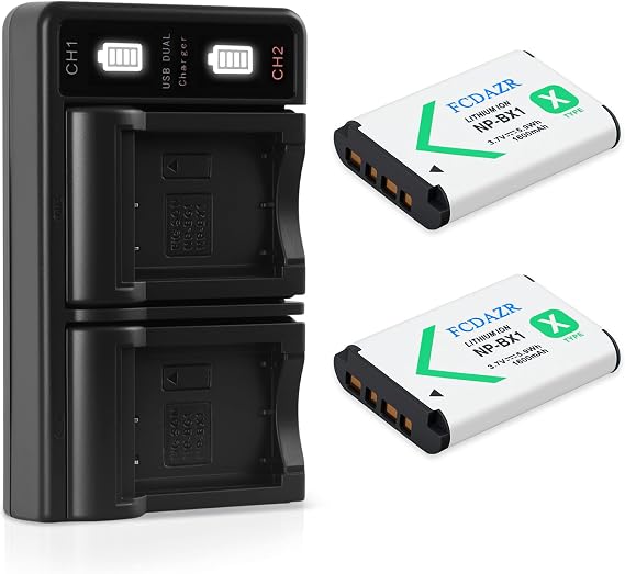 NP-BX1 Battery (2 Pack) and Dual USB Charger for Sony NP-BX1/M8, ZV-1, ZV-1F, ZV-1 II, Cyber-Shot DSC-HX80, HX90V, HX95, HX99, HX350, RX1, RX1R II, RX100 (II/III/IV/V/VA/VI/VII), AS300