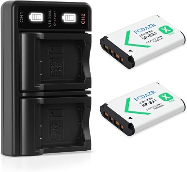 NP-BX1 Battery 2 Pack and Dual USB Charger for Sony NP-BX1/M8, ZV-1, ZV-1F, ZV-1 II, Cyber-Shot DSC-HX80, HX90V, HX95, HX99, HX350, RX1, RX1R II, RX100 II/III/IV/V/VA/VI/VII, AS300