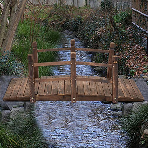 kinbor Garden Bridges for Outdoors, Wooden Decorative Pond Bridge with Railings for Backyard, Creek, Lawn, Farm, Footbridge Arch Bridge Outdoor Decor, 5 ft