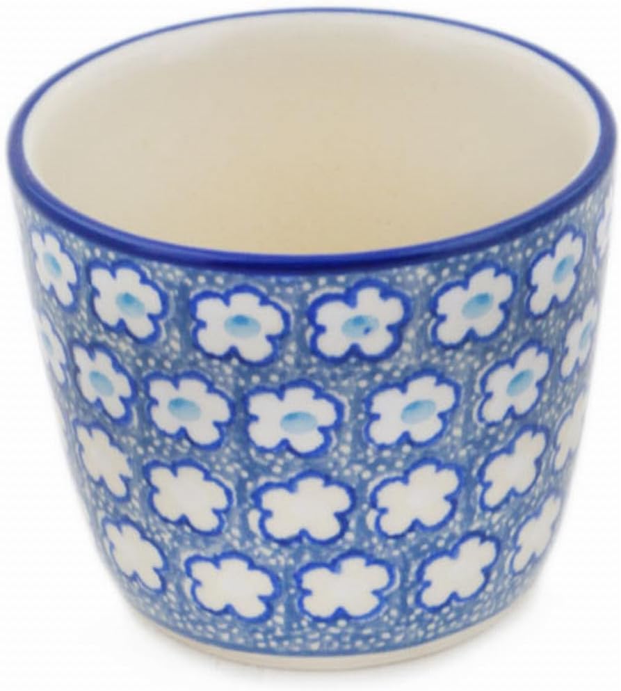Authentic Polish Pottery Tumbler Signature UNIKAT in Popping Blues Design Handmade in Bolesławiec Poland by Ceramika Artystyczna + Certificate of Authenticity