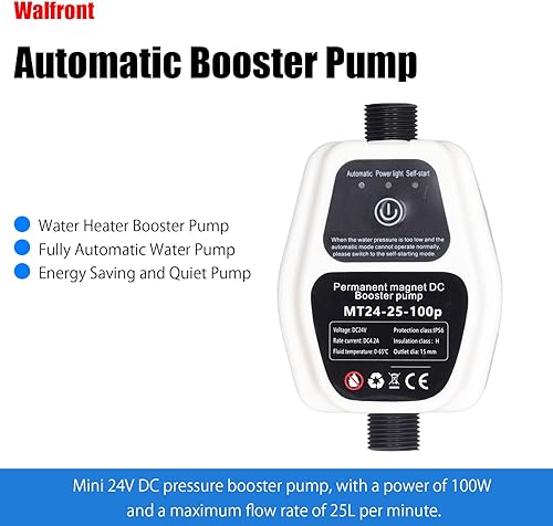 Miniatura 3 de Bomba de presión de agua de 24 V CC, bomba de ducha silenciosa de 100 W, 25 Lminuto, con motor sin escobillas de detección automática, diseño