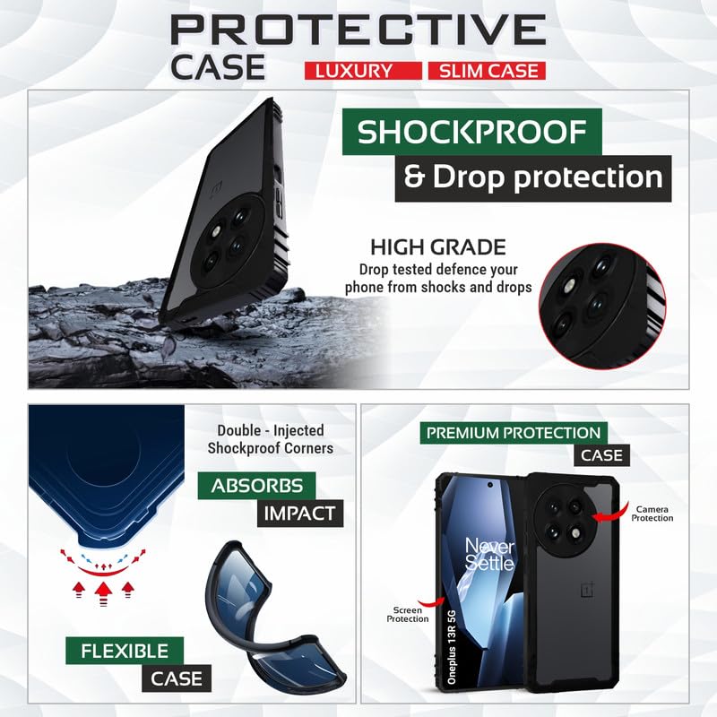 Image of AIBEX Crystal Clear Back Cover Case for OnePlus 13R 5G | Shockproof Transparent Case | 360 Protection | Non-Yellowing Back | Slim Fit with Black Bumper | PC & TPU Material