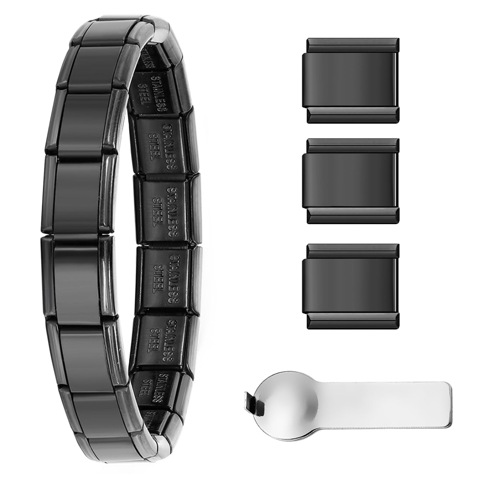 9mm Italian Charm Bracelet Starter Set, Stainless Steel Classic Link Bracelet for Women Men, Adjustable 6.75-8 inch, 18+3 Links with Connector Tool – Multiple Colors