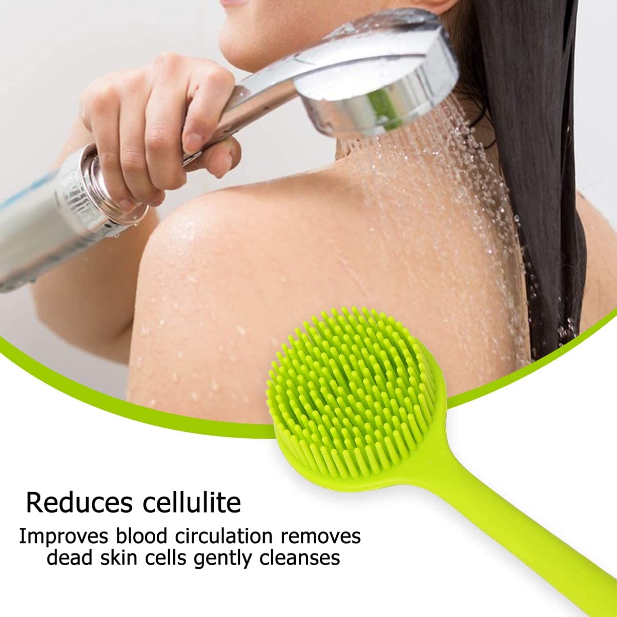 Cepillo de baño con Mango Largo Limpiador de Espalda Cepillo Corporal Exfoliante de Doble Cara (Verde)