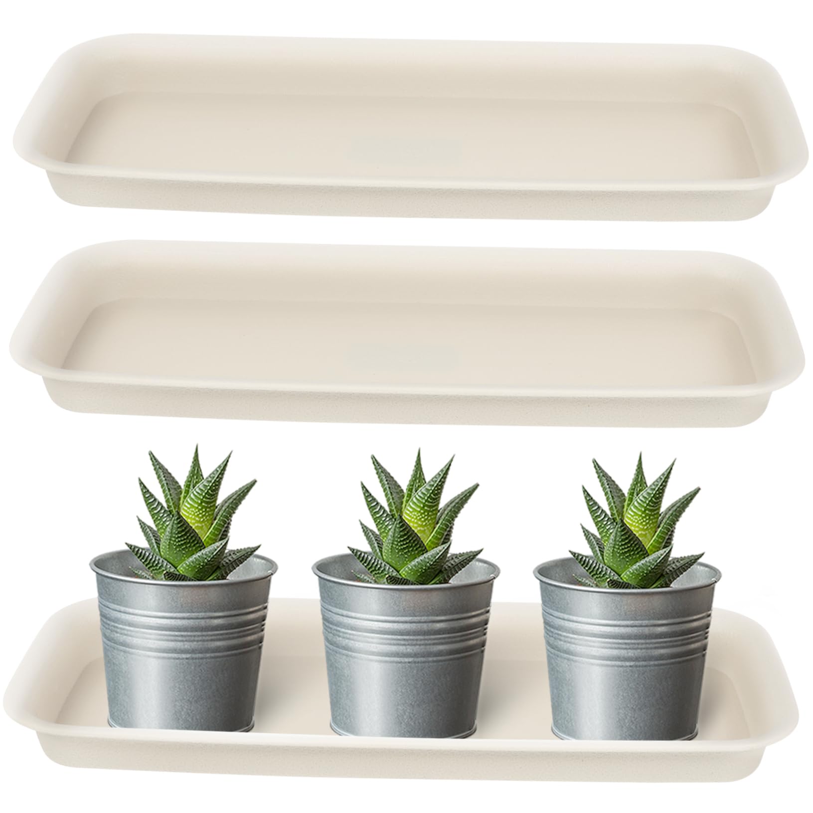 Garneck Lot de 3 soucoupes rectangulaires en Plastique - Bac de d'eau pour Plantes - Soucoupes pour Pots de Fleurs et jardinières de Balcon - Idéal pour l'intérieur et