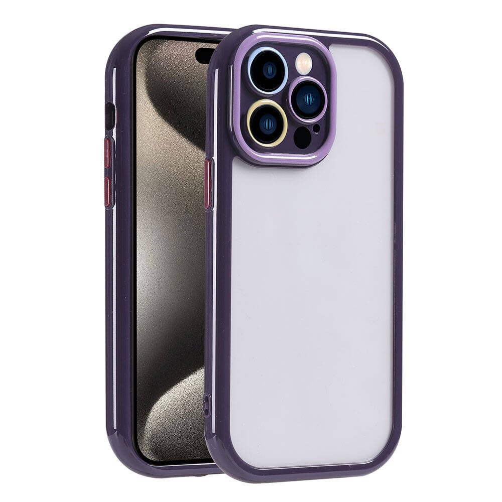 Zore Apple için uyumlu iPhone 15 Pro Kılıf Kamera Korumalı Renkli Kenar ve Çerçeve Tasarımlı Zore Vitamin Kapak Derin Mor