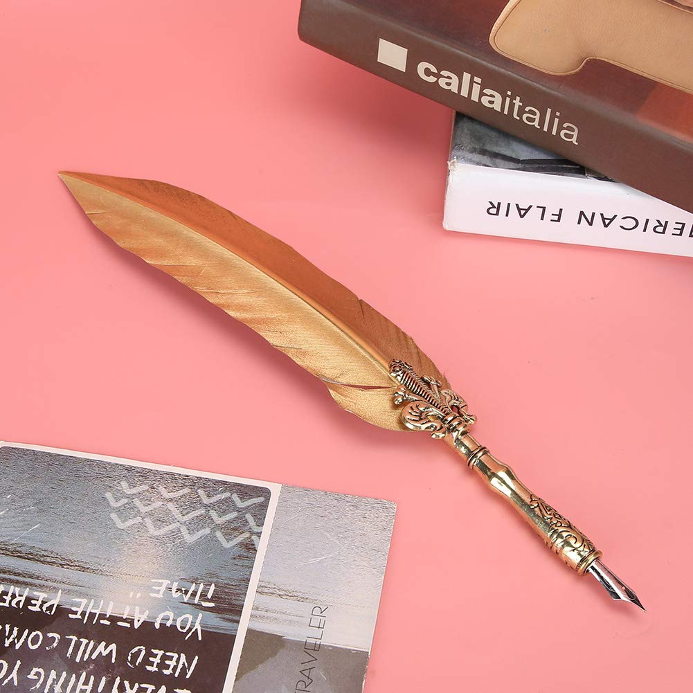 Stift-Set, elegantes Schreibgerät im Vintage-Stil mit 5 austauschbaren Spitzen für Kalligraphie, Zeichnen, Schreiben von Buchstaben, Gold, Silber, Nylon, Metall, 1,0 mm, 464 g, (Cut gold)