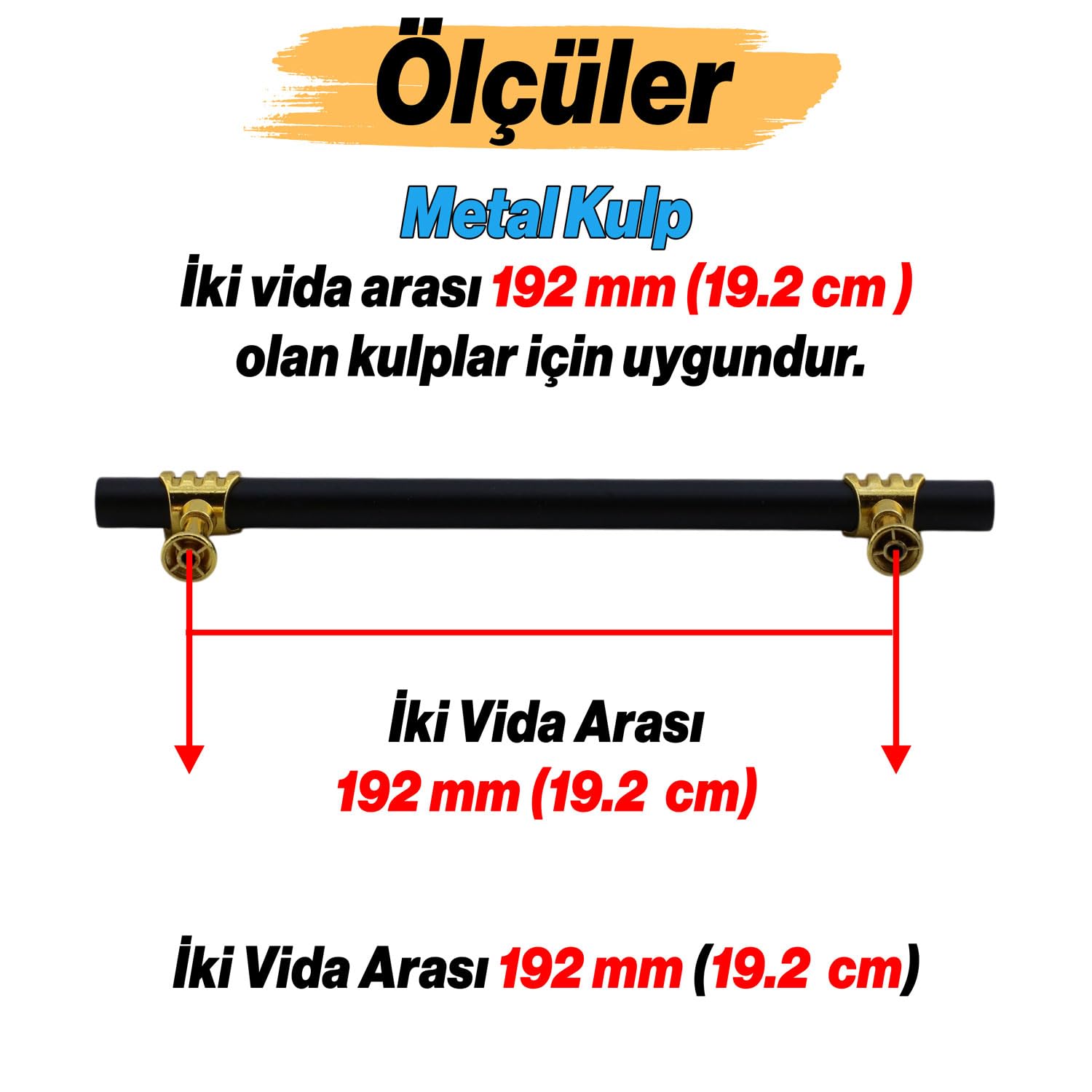 Eylül Mobilya Mutfak Dolabı Çekmece Dolap Kulpları Kapak Kulpu Kulbu Siyah Altın 192 mm Metal Kulp