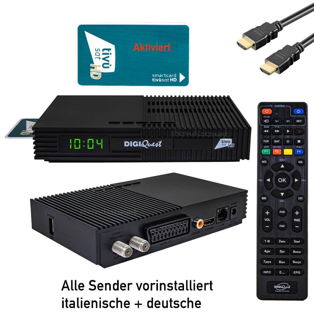 DigiQuest TI9 Tivusat HD Satelliten-Receiver Full HD 1080p 13°E 19.2°E
