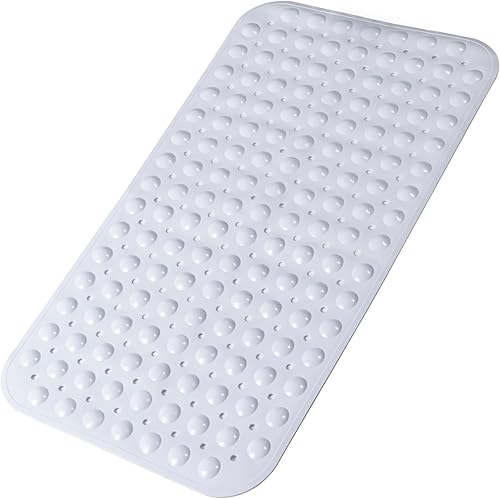 Miniatura 16 de Tapetes para bañera y ducha, 28 x 15 pulgadas, antideslizante, lavable a máquina, con ventosas y agujeros de drenaje para baño, color beige