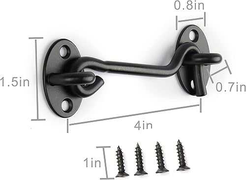 Miniatura 2 de Paquete de 5 ganchos de privacidad de 4 pulgadas y pestillo para puerta corrediza de granero, cercas de madera, ventana, color negro (5)