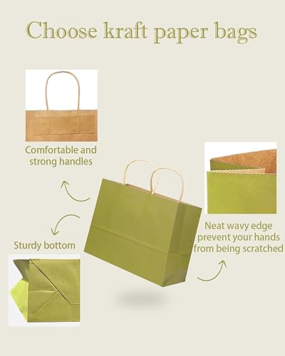 Miniatura 3 de qiqee Bolsa de regalo grande de 13 x 4.5 x 10 pulgadas con asas, 32 bolsas de papel de regalo, color verde salvia, múltiples usos (ancho grande)