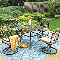 Sophia & William Patio Dining Set 5 Pieces, 4 Outdoor Swivel Cushioned Chair and 37" Square Metal Table with Umbrella Hole, Outdoor Furniture Set for Garden Lawn