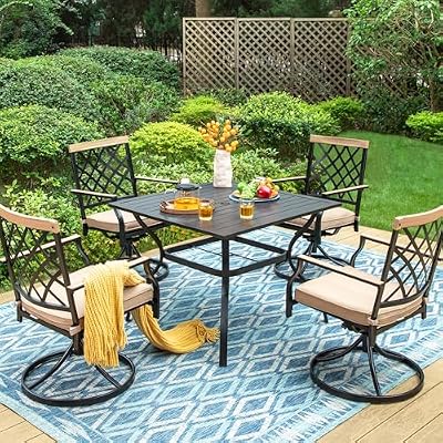 Sophia & William Patio Dining Set 5 Pieces, 4 Outdoor Swivel Cushioned Chair and 37" Square Metal Table with Umbrella Hole, Outdoor Furniture Set for Garden Lawn