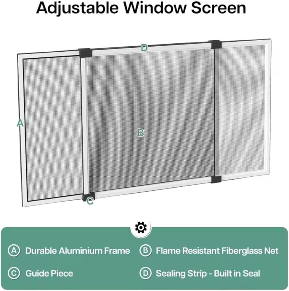 Adjustable Aluminum Alloy Window Screen, Easy Install Washable Window Screen, Aluminum Window Screen for Standard Size Home Windows,2 Pack