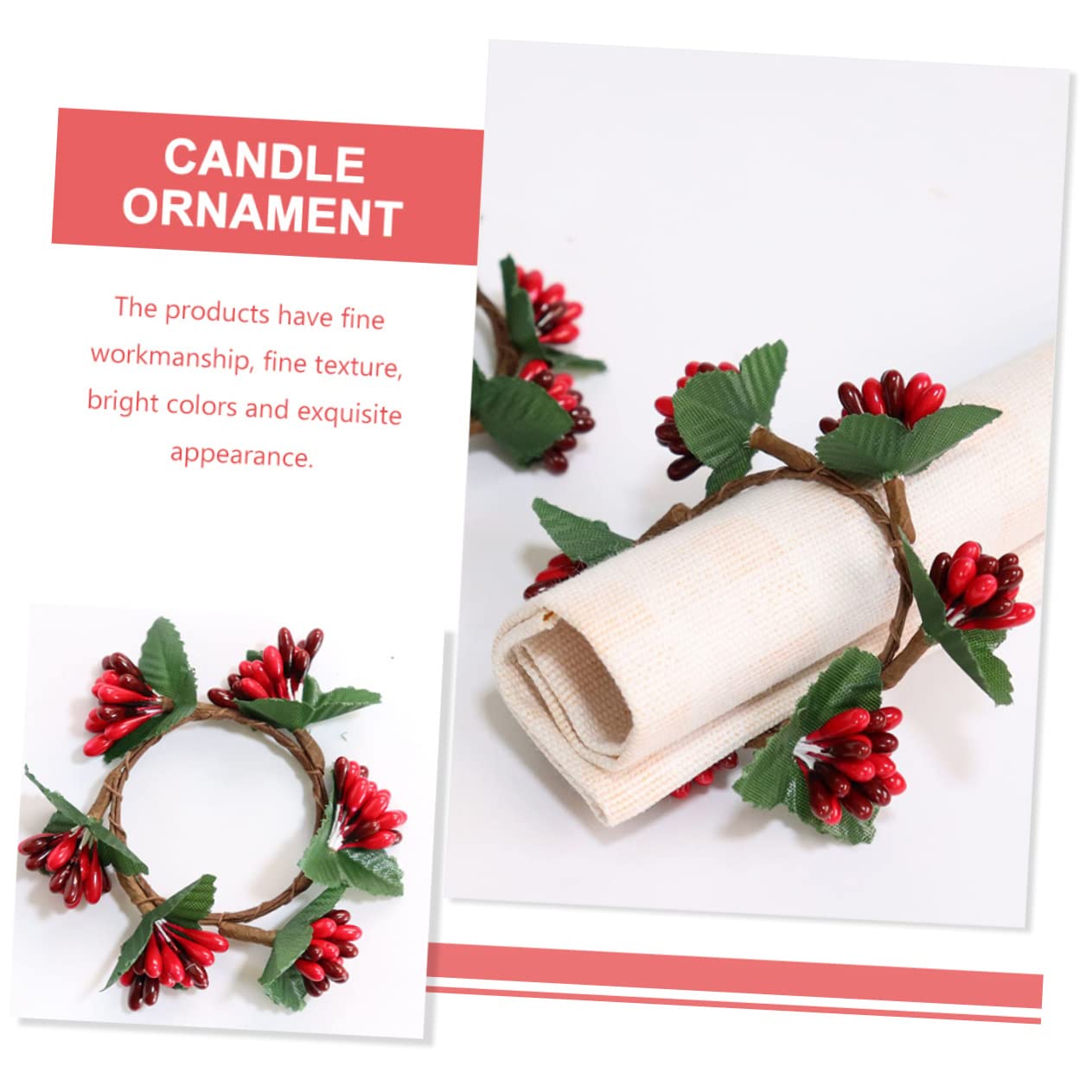 TOPBATHY 40 Piezas Anillo de Vela navideños Christmas decoración de artículos para el hogar Anillos de servilleta de Navidad Guirnalda decoración hogar Adorno de Navidad Rojo