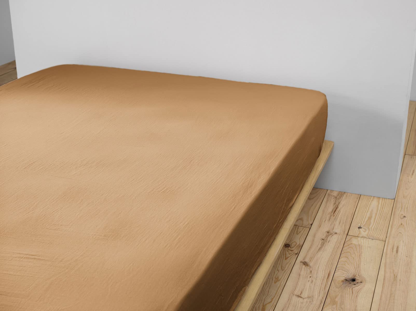 Drap Housse Gaze de Coton 160 x 200 cm Gaia pour Matelas épais Coloris Marron Camel