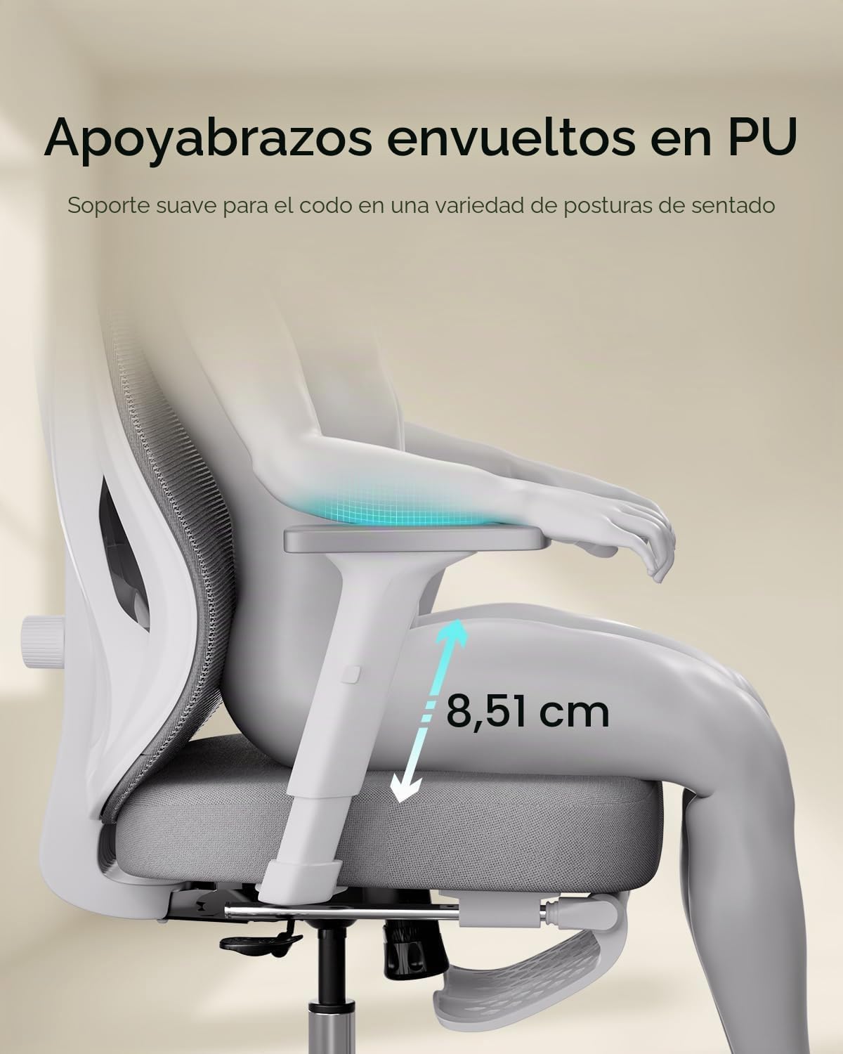 Hbada P5 Silla de Oficina ergonómica con Soporte Lumbar Ajustable, cojín elástico Transpirable, reposabrazos Ajustables y reposacabezas, Reposapiés Integrado, Negro (Aluminium, Blanco)