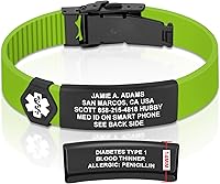 Vista 84 de Divoti Pulsera de identificación de alerta médica grabada personalizada, grabado láser de doble cara, pulsera de silicona, cierre de seguridad