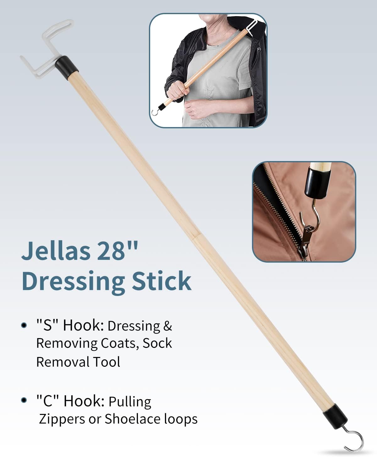 5-Piece Hip Knee Replacement Recovery Kit, JELLAS 32-inch Foldable Reacher Grabber with Shoehorn, Dressing Aids Stick for Seniors, Sock Aid Device, Leg Lifter, Long Handled Bath Sponge : Health & Household