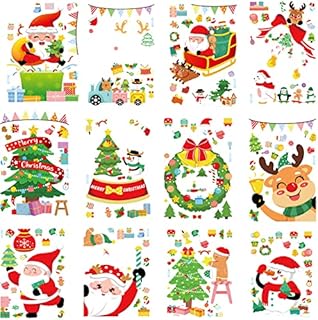 HBell 12 Sheets Christmas Window Stickers,Window Christmas Decorations, Reusable Christmas Stickers Christmas Decals,356pcs Xmas Tree Santa Claus Window Clings for Christmas Home Window Decor