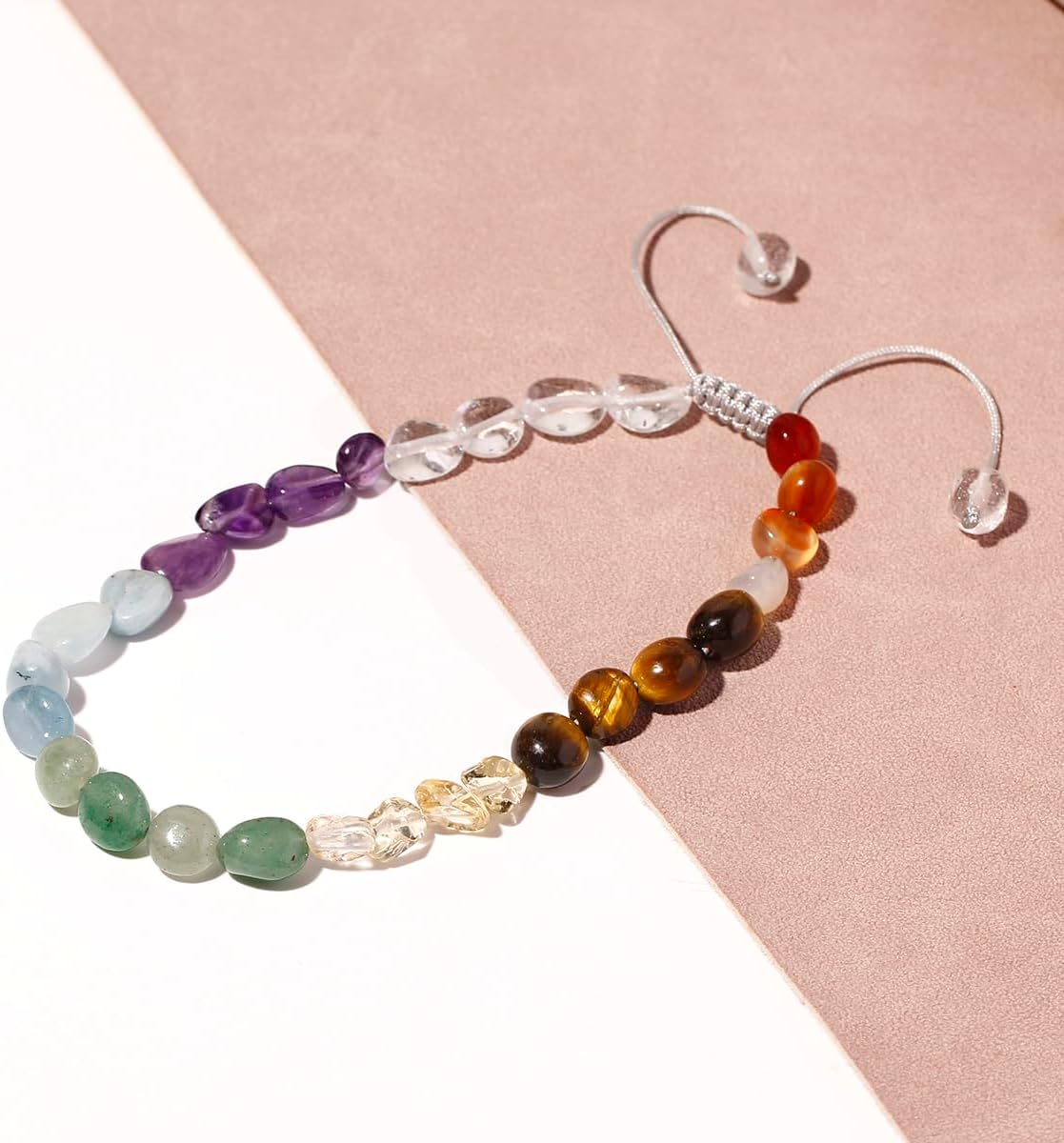 Jewever Irregular 7 Chakra Beaded Anklet Spiritual Energy Reiki Tumbled Stones and Crystals Ankle Bracelets for Women Yoga Meditation - Image 7