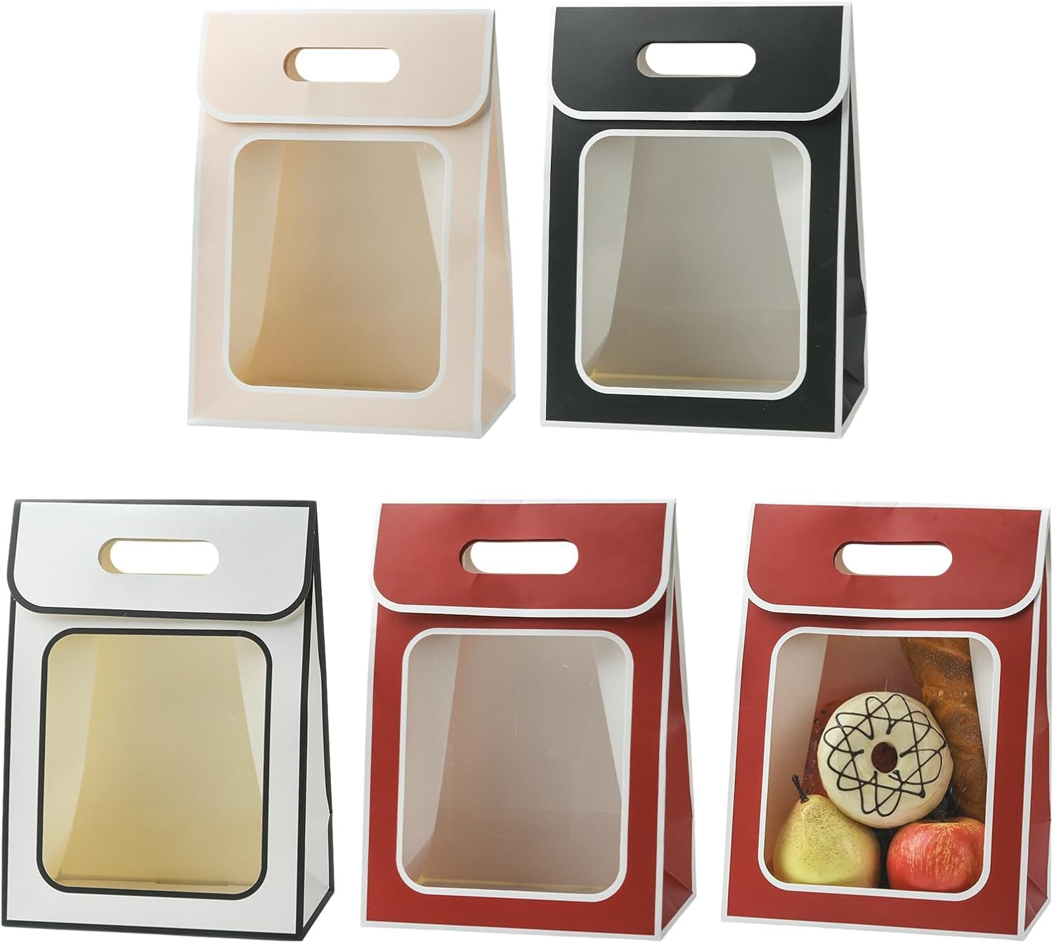 Gythara 12 pcs 4 Styles Rectangle Tote Bags Theme Paper Stand Up Bags with Plastic Visible Windows for DIY Party Favor Wedding Present Candies Cookies Birthday Decor