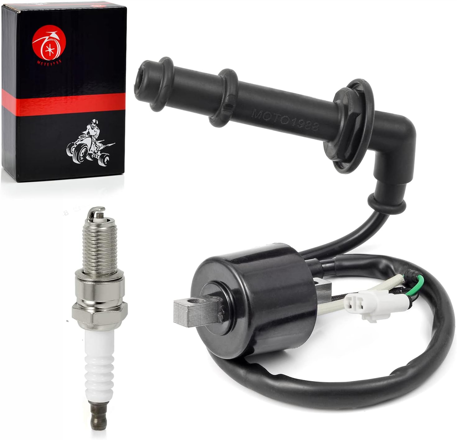 Ignition Coil Pack & Spark Plug Cap Compatible with Suzuki Quadracer 450 LTR450 2006-2009 RMZ 450 RM-Z450 L0/L1/K8/K9 2005-2012 33410-45G00 33510-35G00 33410-35G10 33510-28H00