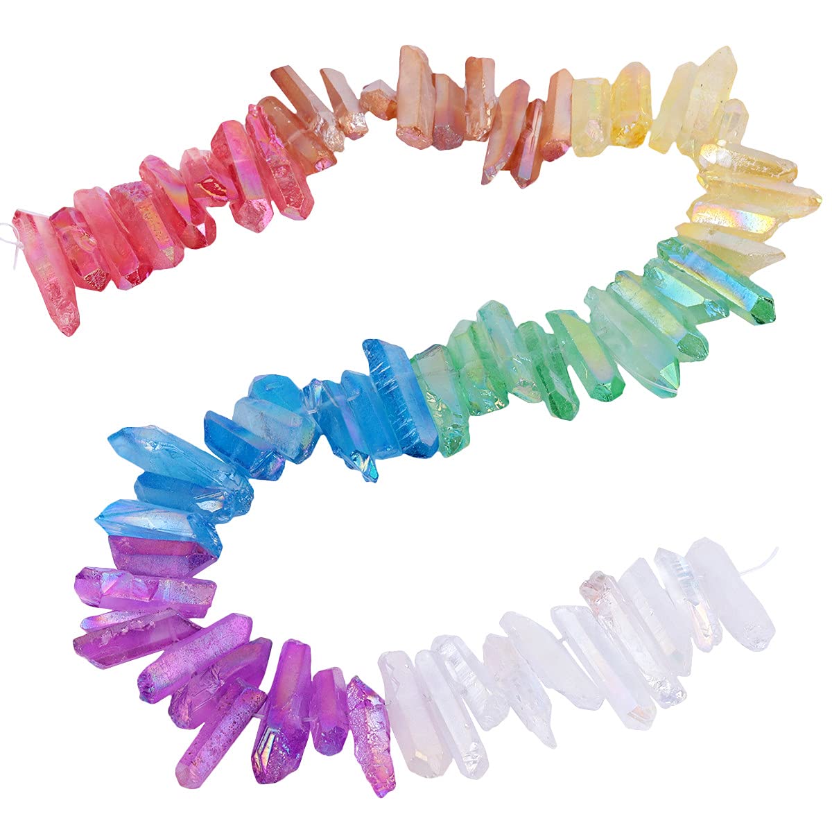 Fil de perles percées irrégulières en cristal de roche au titane pour bijoux