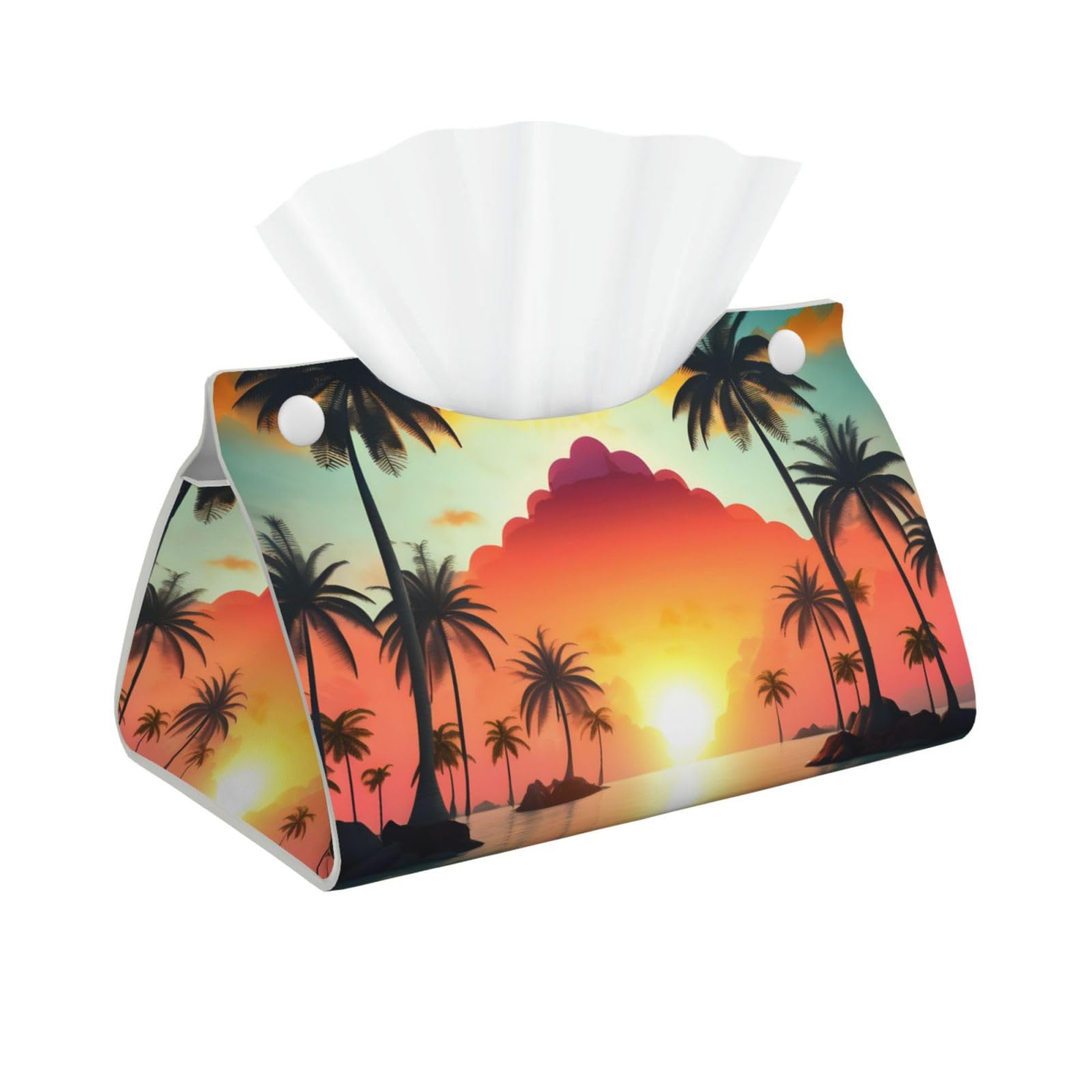 Sunrise Tropical Palm Tree Island Print Long Tissue Box Cover Tissue Dispenser Box For Living Room, Office, Car, Bathroom
