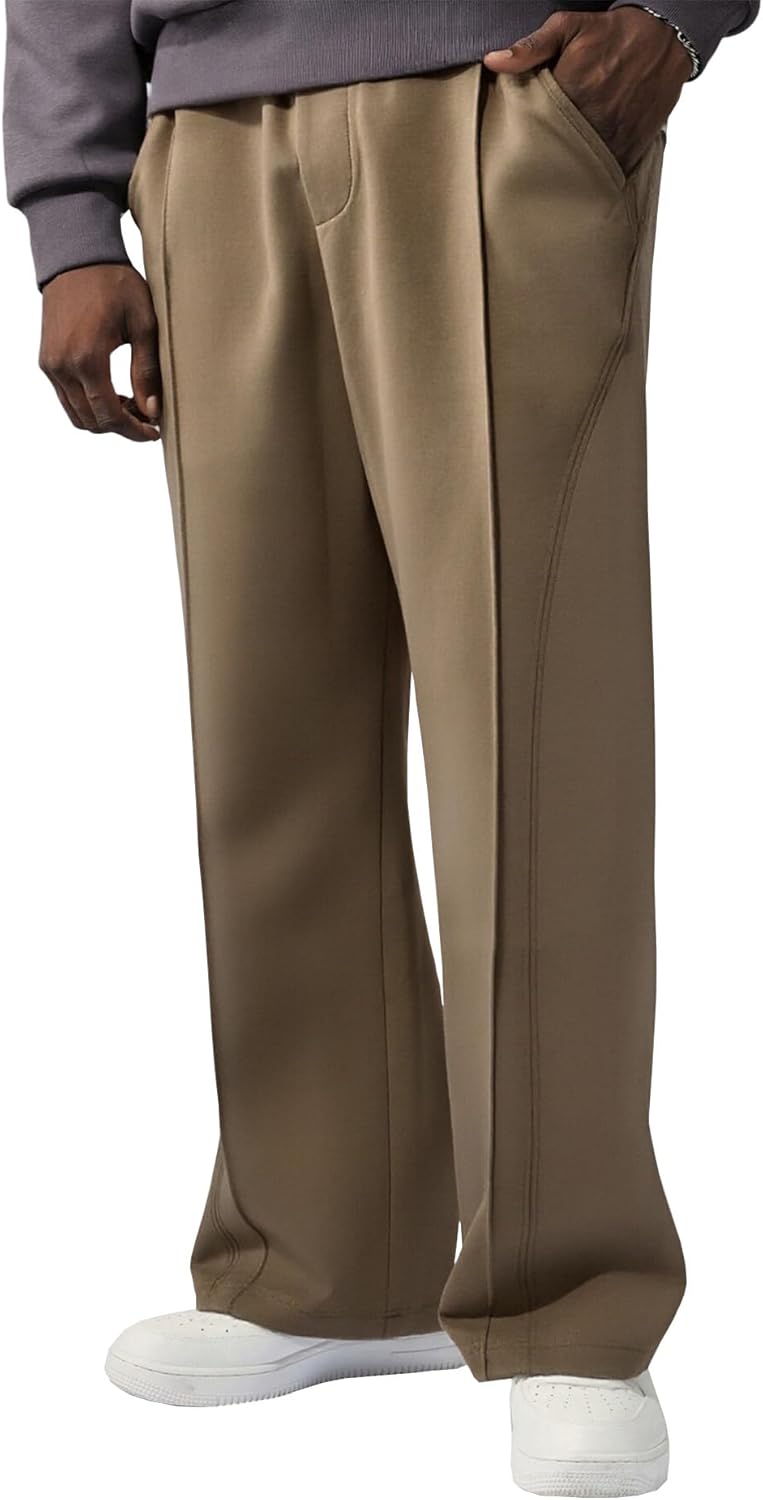 Fioboc Men's Baggy Sweatpants Wide Leg Pants Drawstring Elastic Waist Curved Design Casual Pants with Pockets